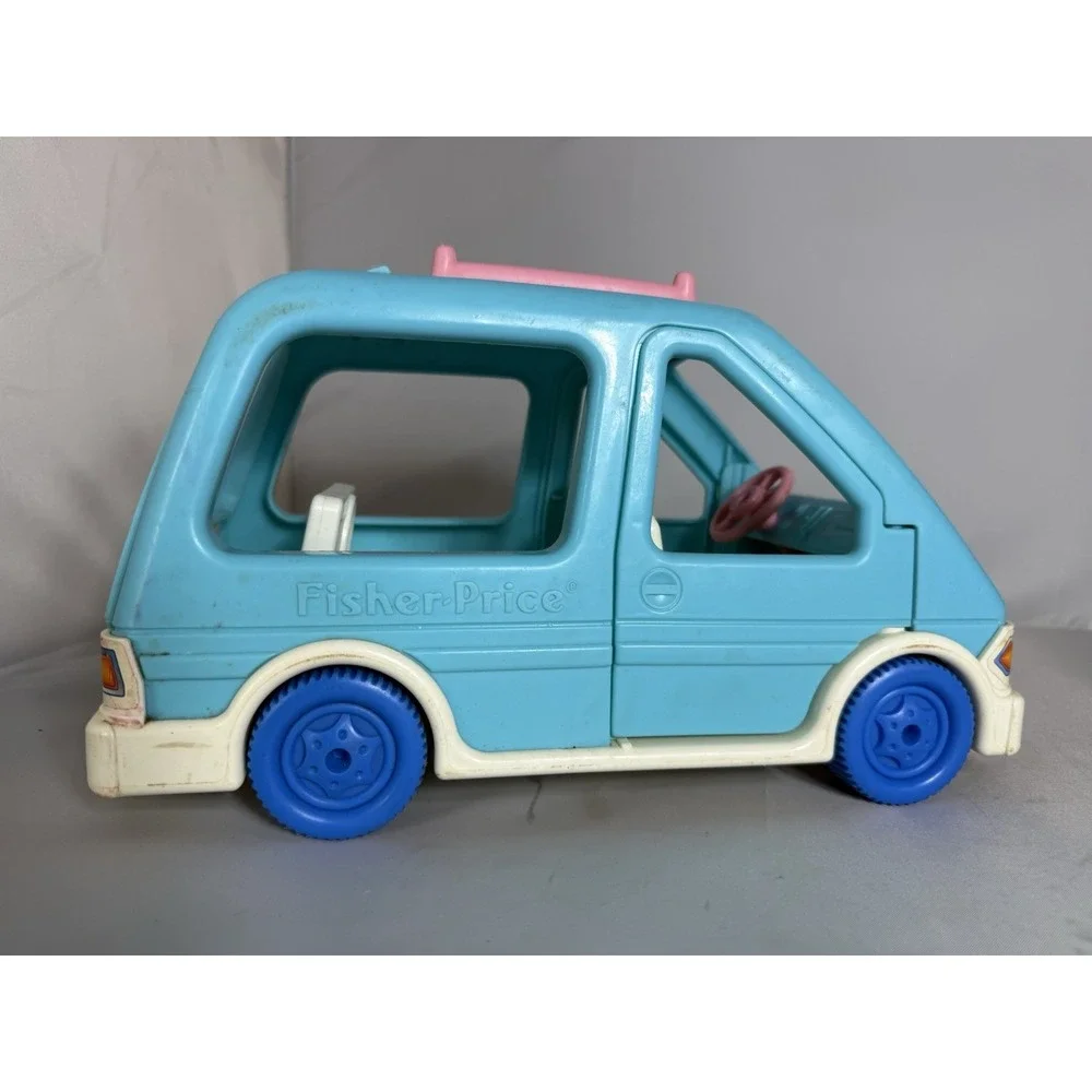 1993 Loving Family Blue Pink Minivan Vehicle Fisher Price Doors Open Rear Hatch